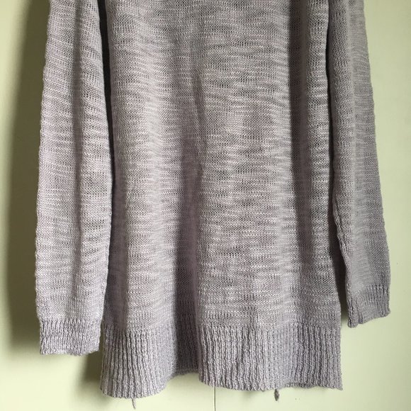 Pastel Purple Fringed Cold Shoulder Knit Sweater - Picture 6 of 15